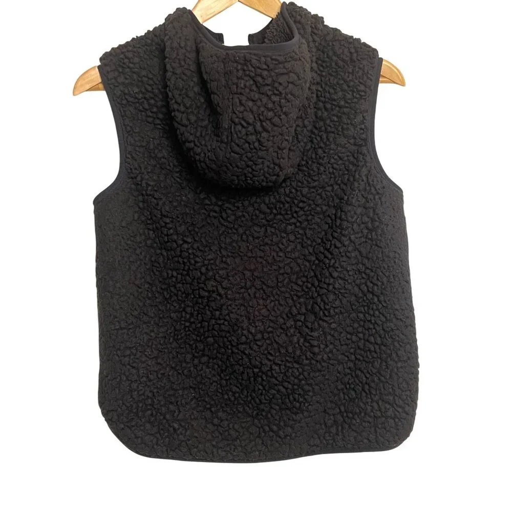 Weatherproof Vintage Sherpa Fleece Vest Full Zipper Pockets Hood Black - Size S
